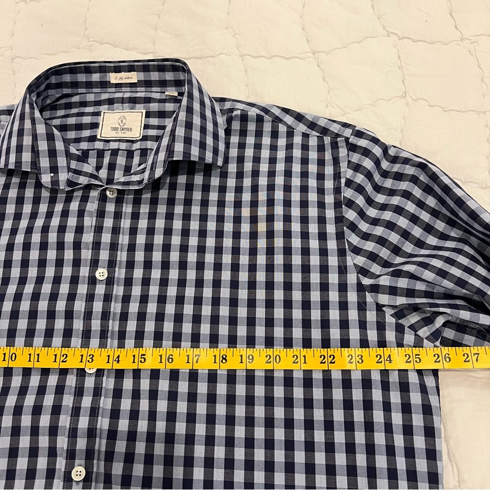 Todd Snyder Shirt Mens 18 2XL XXL Blue Check Long Sleeve Button Up Cotton Casual - Picture 8 of 11